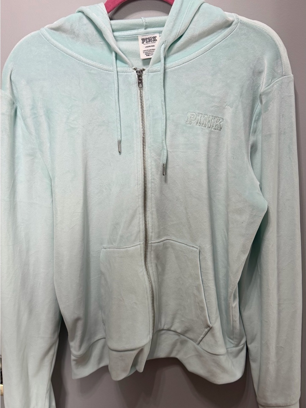 Victoria's Secret PINK Mint Green Velour Zip Up Hoodie - Large- Y2K - pluuushhh